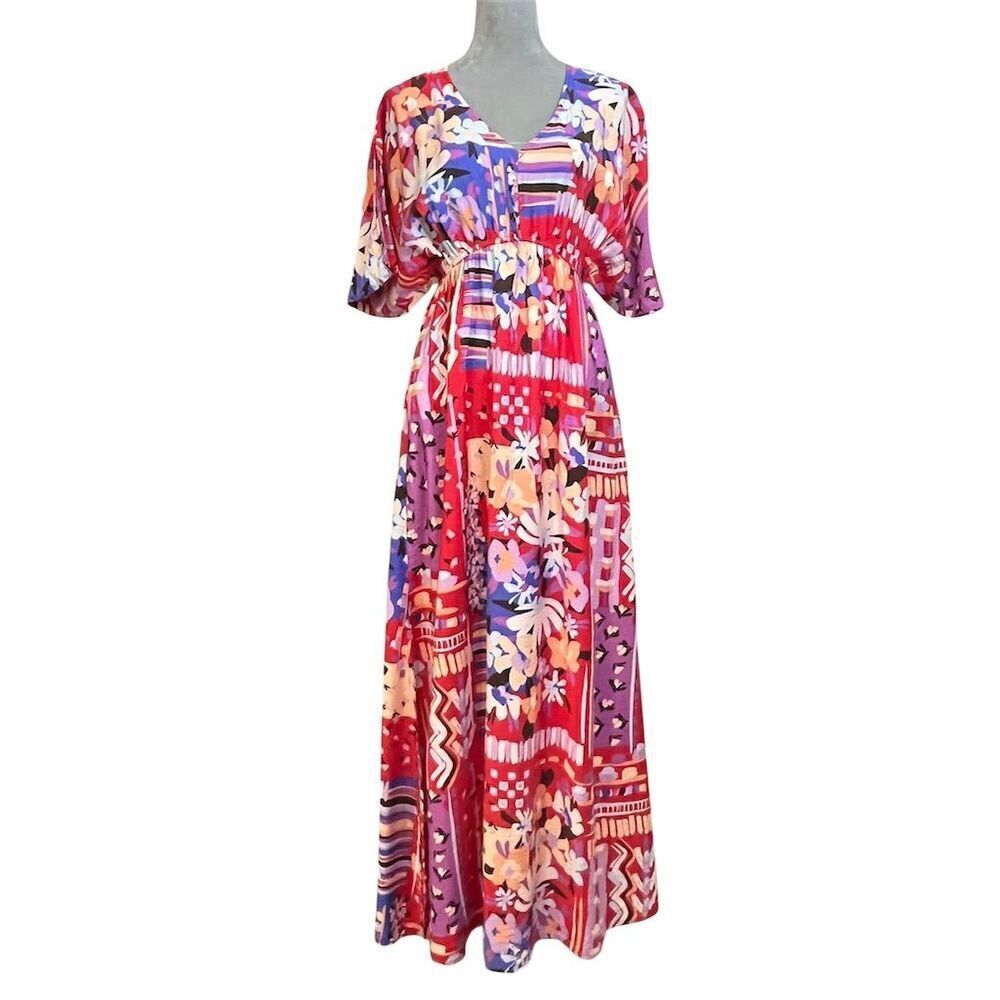 Oddy Women’s Floral V-Neck Maxi Dress Multicolor S Spring Boho Summer Flowy